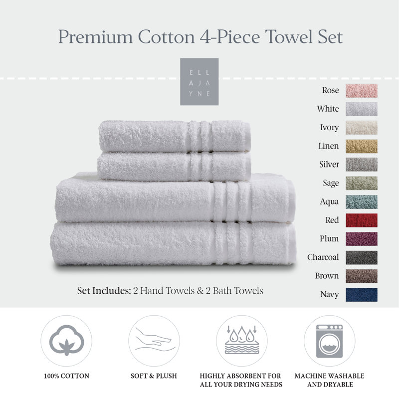 Cotton Hand-Body Towel Set (Set of 4), White