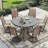 Round Outdoor Patio Dining Table, 47" Round Patio Table Wood-Like Grain with 1.57" Umbrella Hole, Metal Outdoor Dining Tables-1540196644
