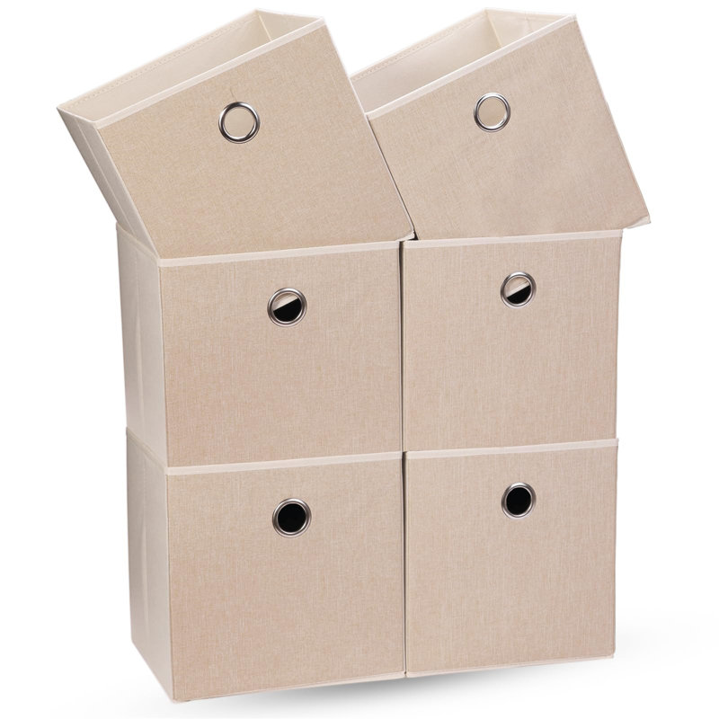 Brayden Studio Fabric Decorative Bin, Cream