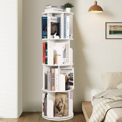 Hipicute Wooden Rotating Bookshelf, 4-Tier 360° Display Floor-Standing Bookcase, Multi-Functional Storage Organizer for Kids and Adults in Living Room