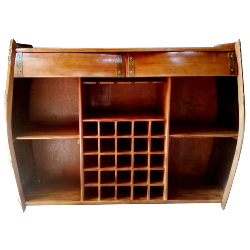 Support à tonneau à vin à double tiroir au fini noyer, P 16 po x l 62 po x H 36 po