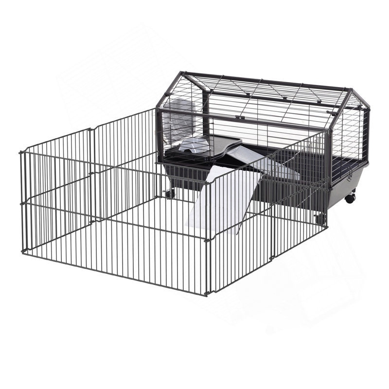 Cage pour petit parc avec roulettes, bouteille d'eau, L 35 po