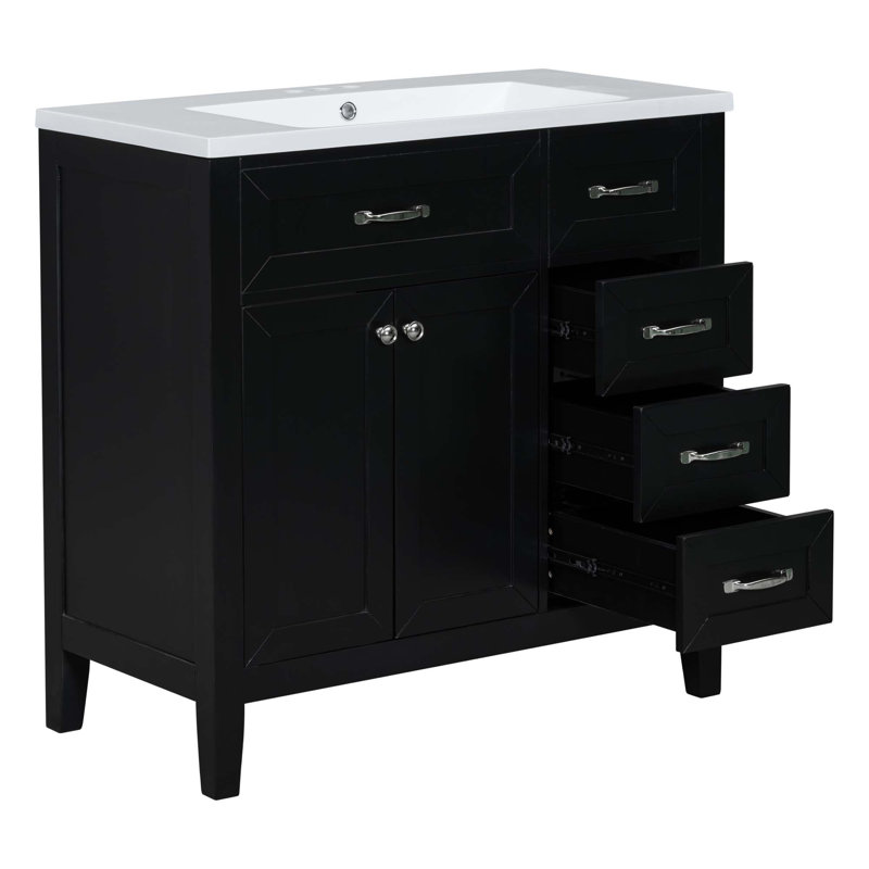Meuble-lavabo 36 po avec lavabo et armoire de salle de bain, Noir, noir, noir, noir