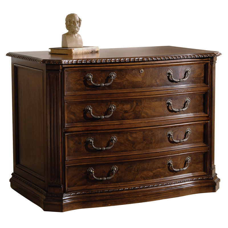 Traditional Old World Walnut Burl 40" Lockable 2-Drawer File Cabinet