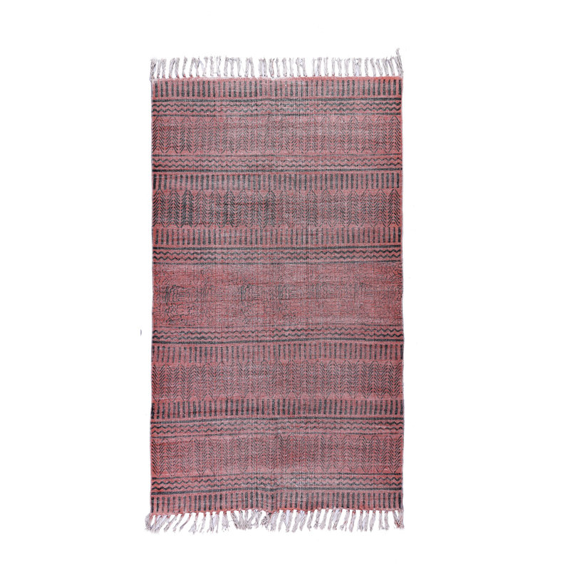 Tapis rouge en coton tissé à plat à la main Strattenburg, Rectangle 4 pi x 6 pi