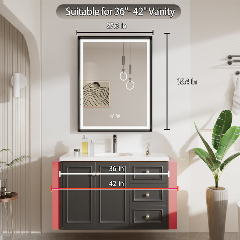 LED Bathroom Vanity Mirror with Anti-Fog and Dimmable Light, Aluminum Frame Wall Mirror, 28" x 36", Matte Black