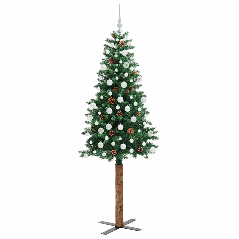 Slim Christmas Tree PVC and Solid Pine wood, 6.89' H, White