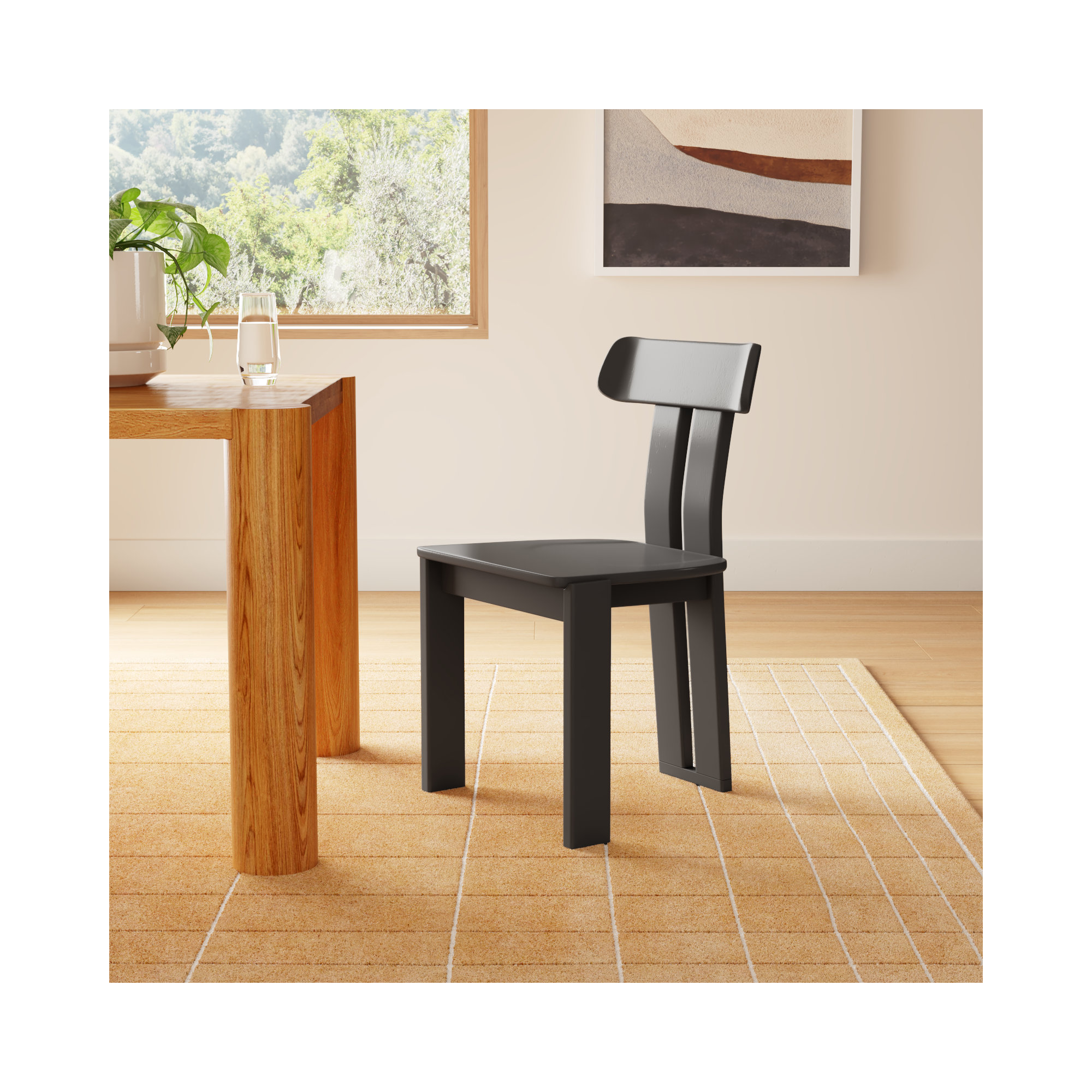 Jahmal Solid Wood Slat Back Side Chair, Black
