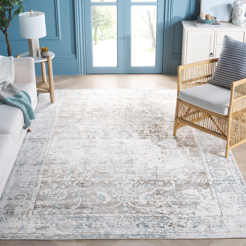 Tapis oriental gris en viscose / coton tissé à la main Brianne, Rectangle 6 pi x 9 pi