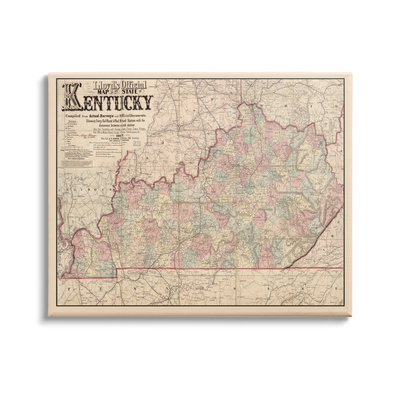 Vintage Kentucky State Map Print on Canvas, 30" x 24"