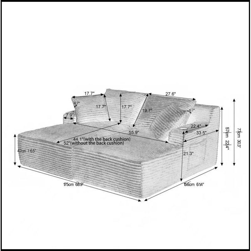 Chaise longue en L avec assise profonde et coussin moelleux, Vert