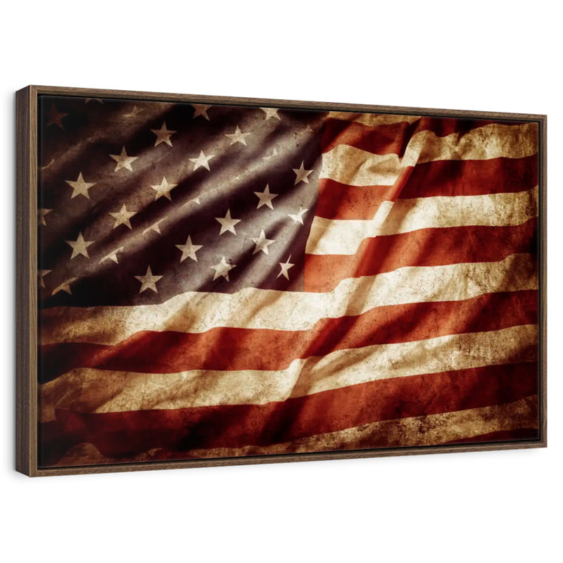 Drapeau américain texturé, Cadre flottant noyer, 40 po x 27 po