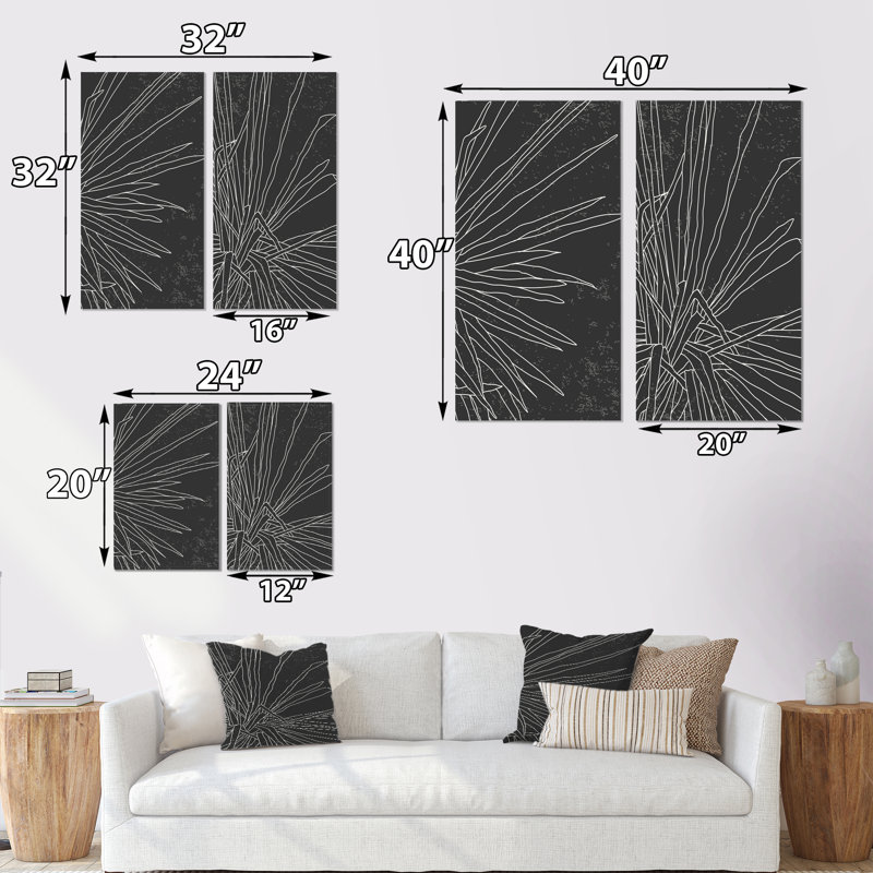 «Minimalist Botanical Line with Palm Leaves IV», ensemble de 2 peintures, Toile tendue, H 20 po x l 24 po, Sans cadre