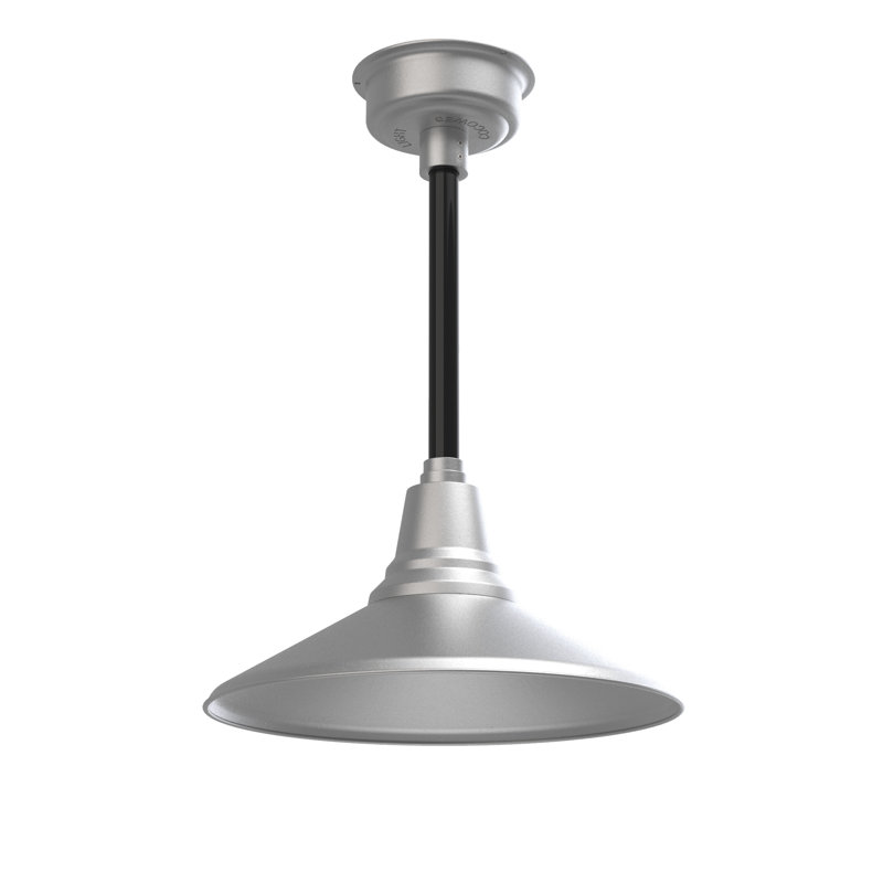 Luminaire suspendu à cône simple 1 lumière Albali, Argent galvanisé, H 48 po x l 16 po x P 16 po