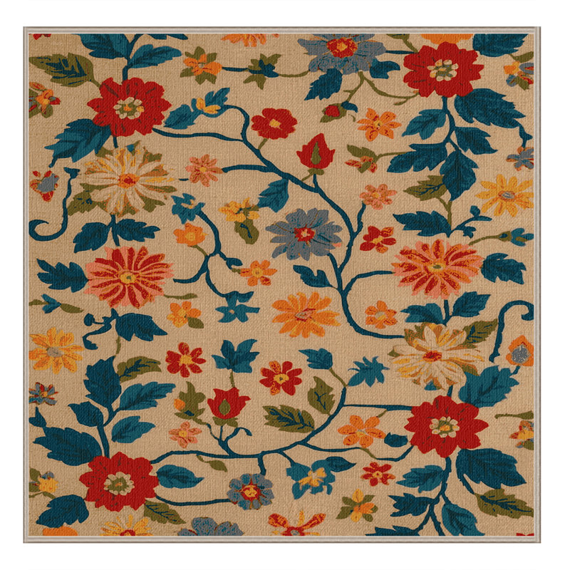 Washable Flower Garland Farm Area Rug, Square 6'