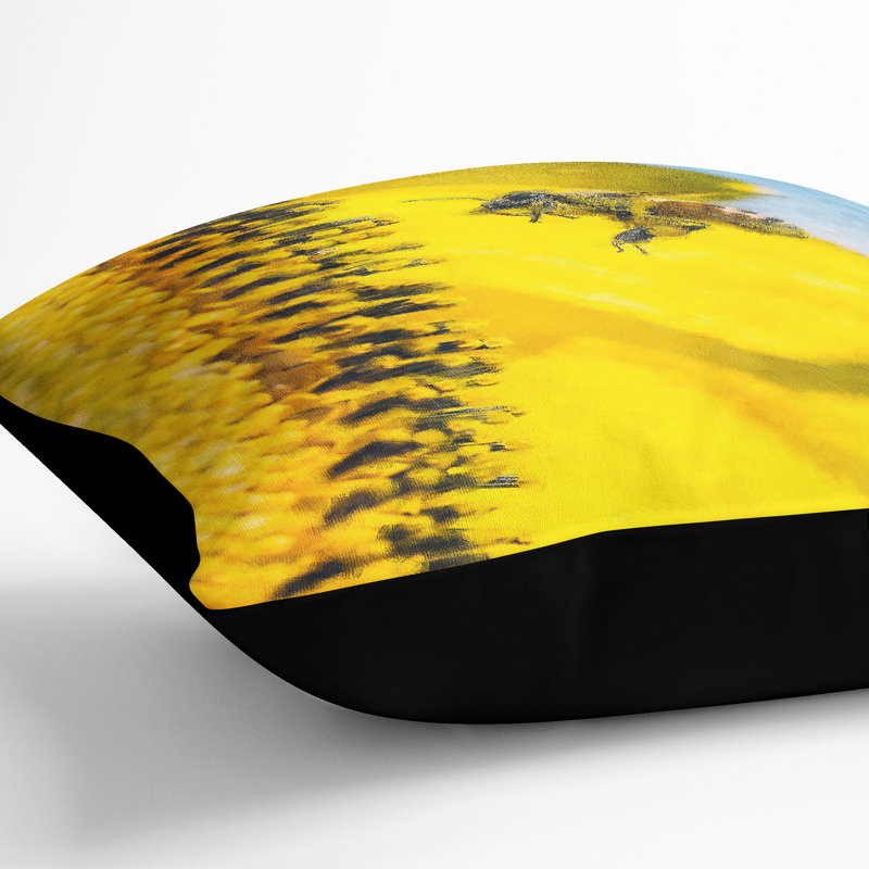 Busy Bee & Flower Cushion with Filling, Black, 55cm H x 55cm W x 20cm D