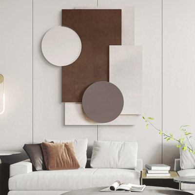 Abstrait tridimensionnel géométrique en grès, peinture suspendue dans le salon