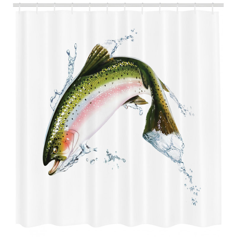 Ensemble de rideau de douche poisson + crochets, H 84 po x l 69 po