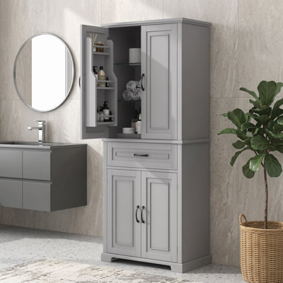 Armoire de rangement grise pour salle de bain/cuisine/bureau (183 cm H) - 10 kg/étagère, tablette réglable, système anti-basculement