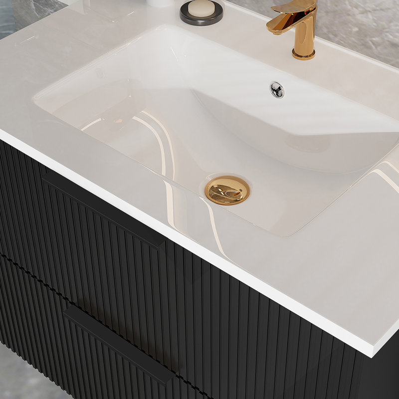 Meuble-lavabo 30 po avec lavabo en céramique, Noir mat