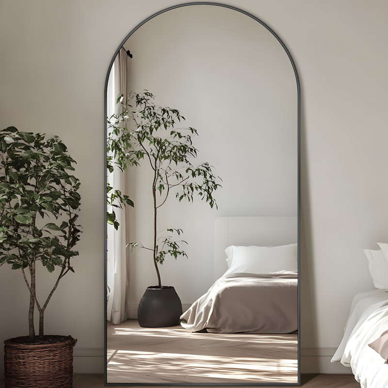 Arched  Metal Oversized Full-Length Mirror, Black, 78" x 38"