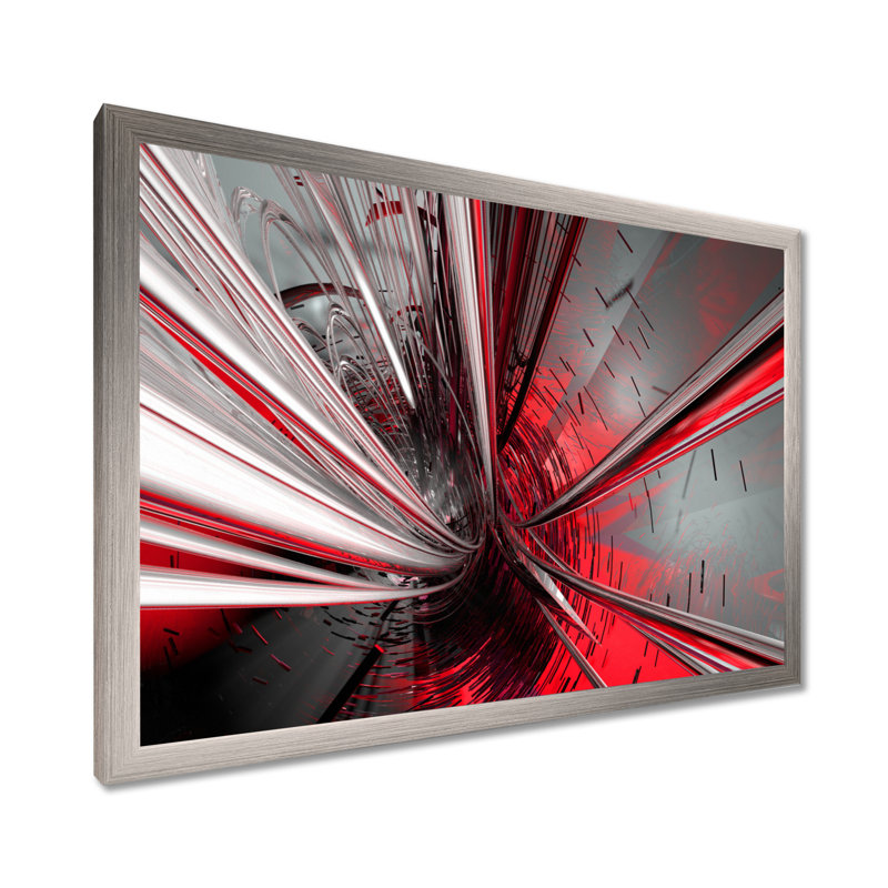 « Fractal 3D Deep into Middle » - Impression d'art graphique, H 30 po x l 40 po, Argent, Impression encadrée