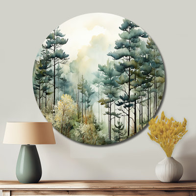 Tonalisme «Whispering Pines Pointillism I» - paysages d'art rond en métal