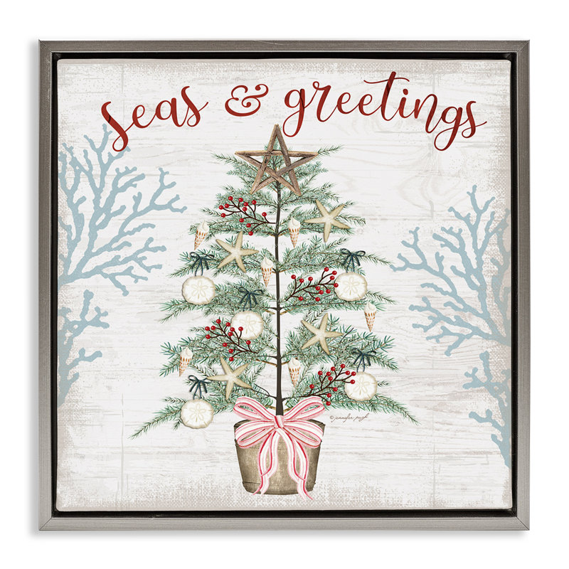 «Seas & Greetings», art mural flottant sur toile, par Jennifer Pugh, H 25 po x l 25 po, Cadre flottant gris lustré