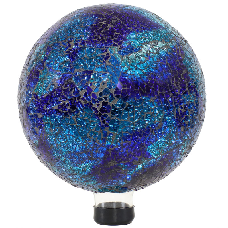 Deep Ocean Blue Crackled Glass Outdoor Gazing Globe, 10"
