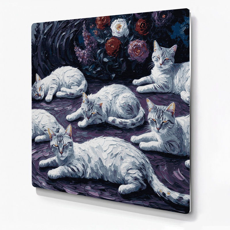 Cats American Shorthair, art mural gris en métal, H 144 po x l 144 po x P 0,05 po