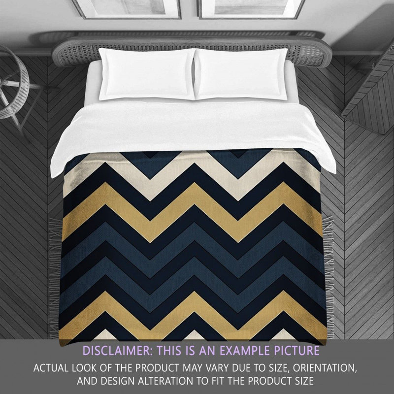 Checkered Comforter, Twin Comforter, Gold/Navy Chevron