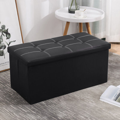 Home Storage Ottoman Cube Faux Leather Fabric Footrest Chest Stools