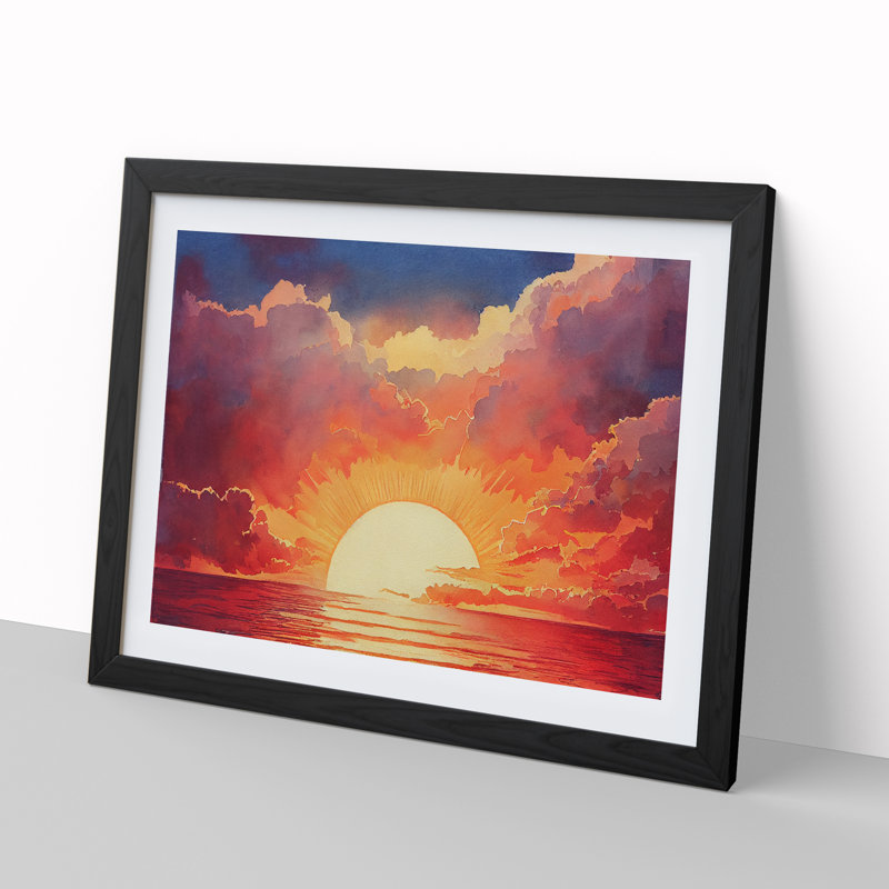 Welcoming Sunset Seascape - Framed Print, Black Framed, 46cm H x 64cm W x 2cm D