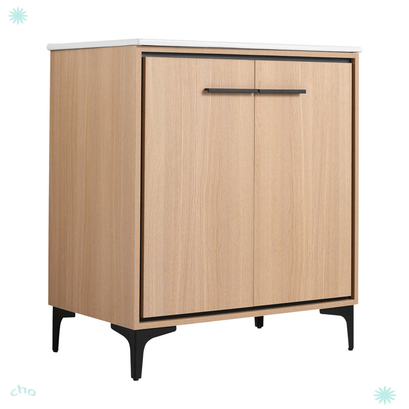 30 Inch Bathroom Vanity Base With Basin, Oak
