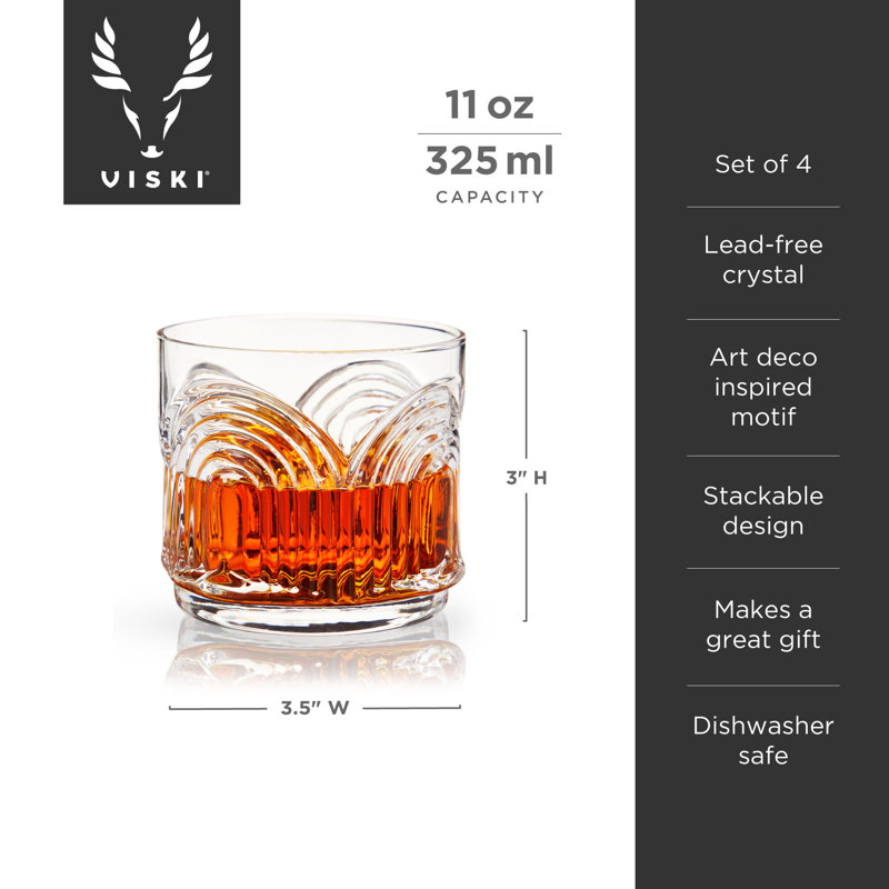 Ensemble de 2 verres à whisky Viski Beau, verres à whisky empilables sans plomb 11 oz.