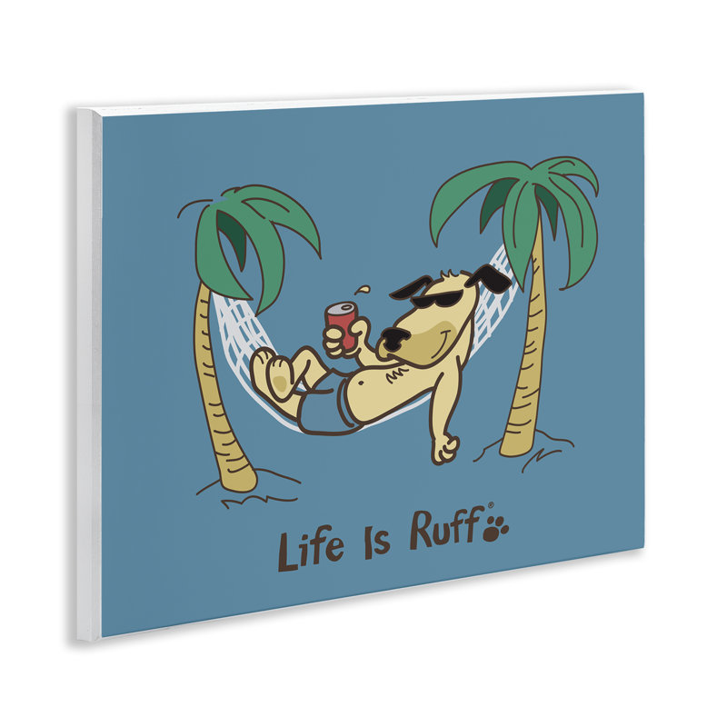 "Tropical Dog on Hammock", art mural sur bois par LIR