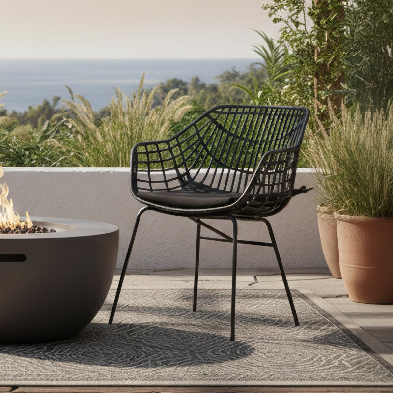 Ensemble de 2 chaises de patio Niya, polyester, acier, rotin extérieur, Noir