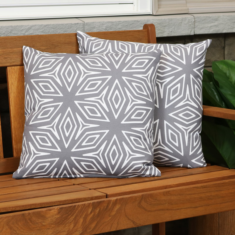 Gray Geometric 17" Square Indoor/Outdoor Throw Pillow Set