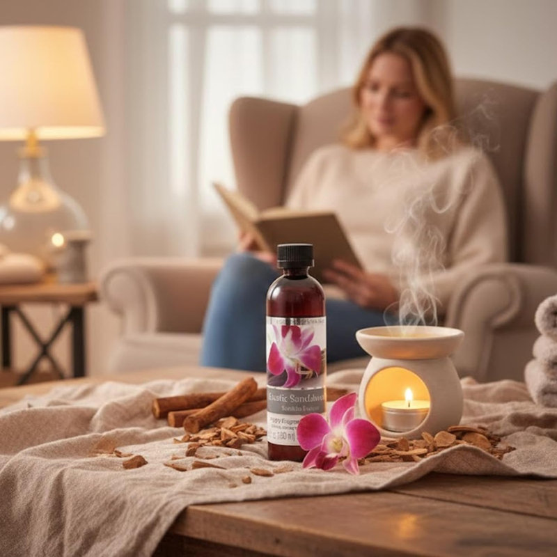 Ensemble de 6 huiles chauffantes exotiques pour bois de santal Hosley's. Cadeau idéal pour les mariages, le spa, le reiki, la méditation et la salle de bain. P1