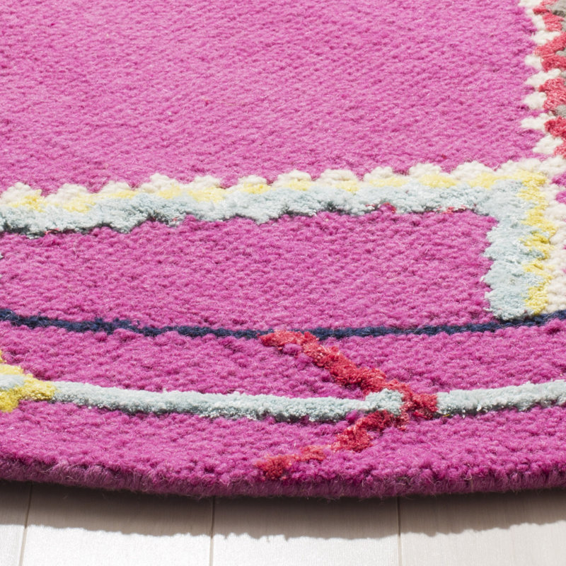 Derose Hand Tufted Wool Geometric Rug, Round 5'