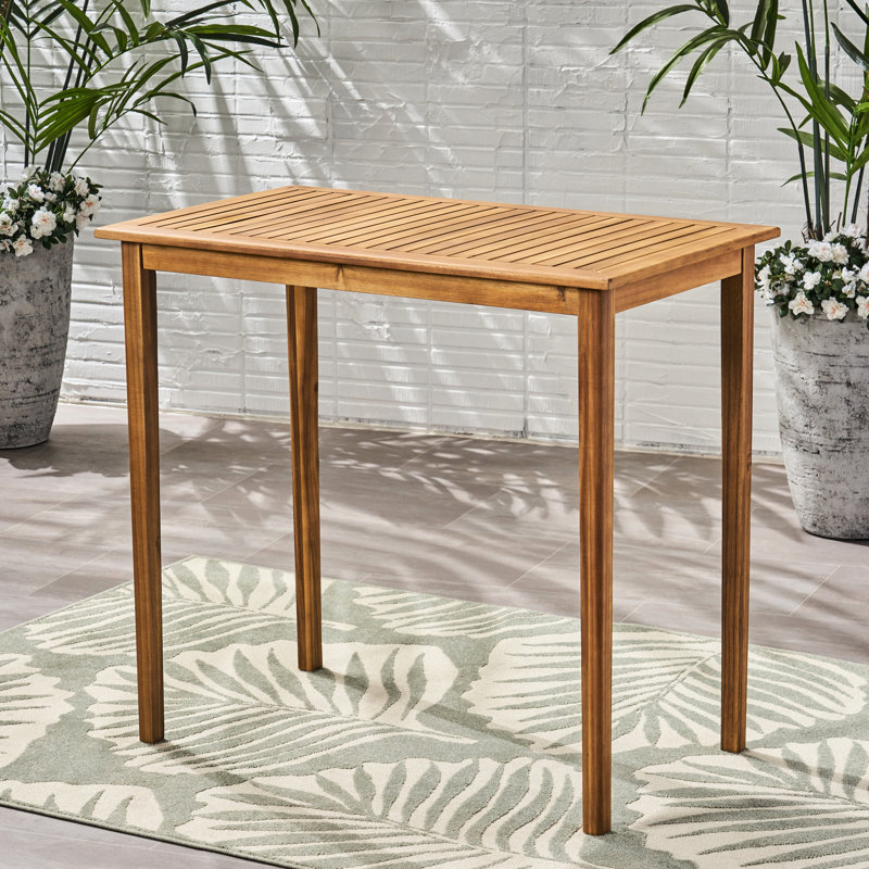 Table de bar rectangulaire d'extérieur en bois d'acacia minimaliste pour plus de durabilité et de style