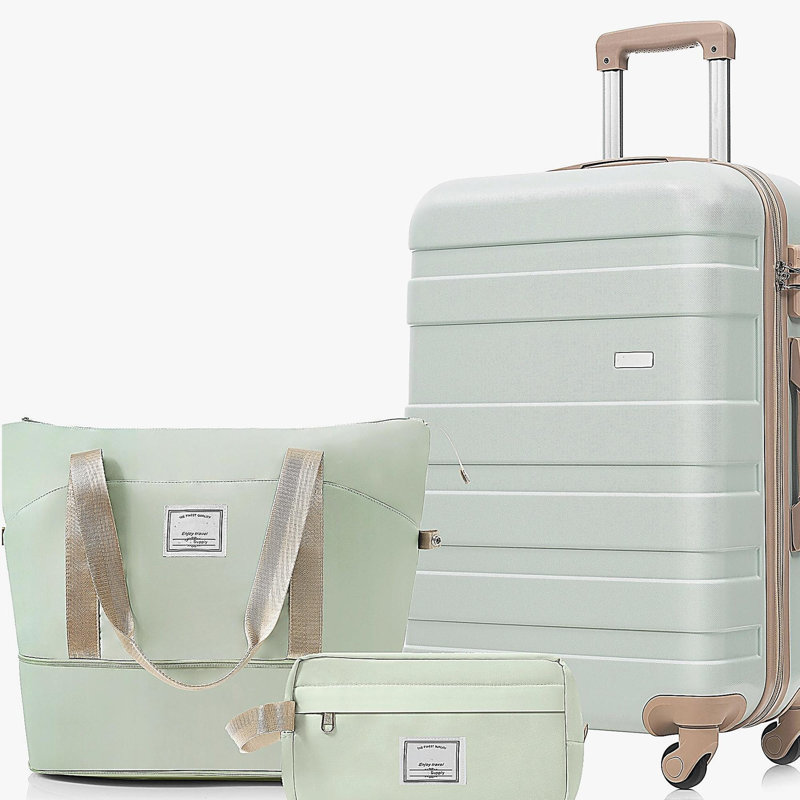 Ensemble de 3 valises - Valise à carreaux 24 po avec sac de toilette à sec TSA
