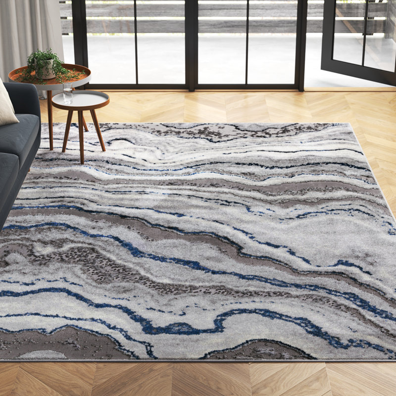 Swindle Abstract Gray/Blue Area Rug, Rectangle 9' x 12'