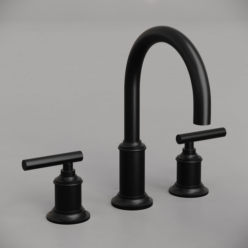Robinet de salle de bain à large entraxe avec ensemble de bonde et bonde escamotable, Noir mat