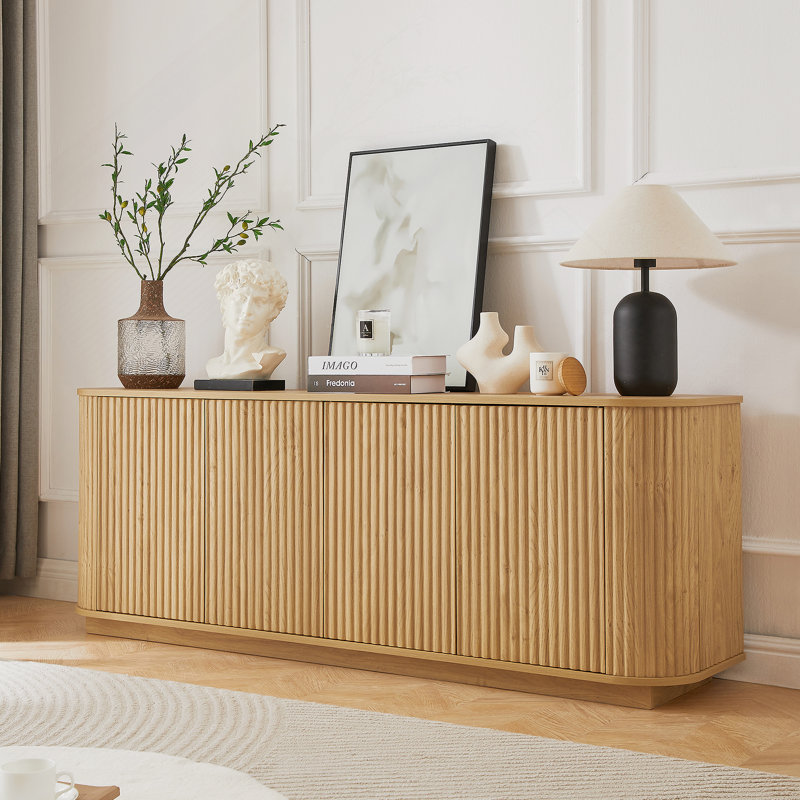 Sideboard Storage Cabinet TV Stand With Wave Pattern Buffet Cabinet Wooden Vertical Striped Cabinet For Kitchen/Bedroom/Entryway.