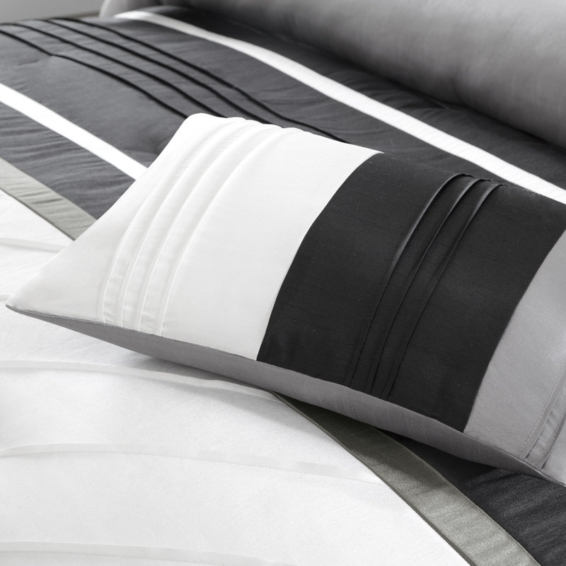 Blaire 7 Piece Comforter Set, Queen Comforter + 1 Bed Skirt + 2 Shams + 3 Decora, Gray