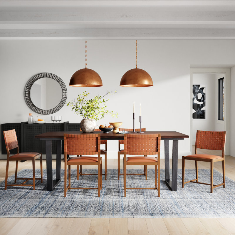 Wilhelm Solid Wood Top Metal Base Dining Table