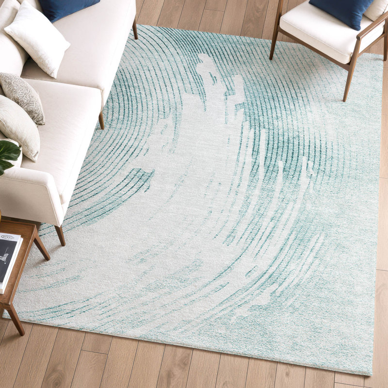 Tapis tourbillon lavable à la machine de qualité supérieure AMF2133, Sarcelle, 9 pi x 12 pi
