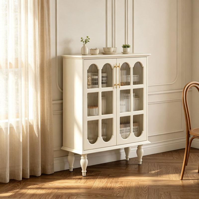 Armoire à chaussures de style français exquise, H 37,40 po x l 32,05 po x P 13,78 po, Crème