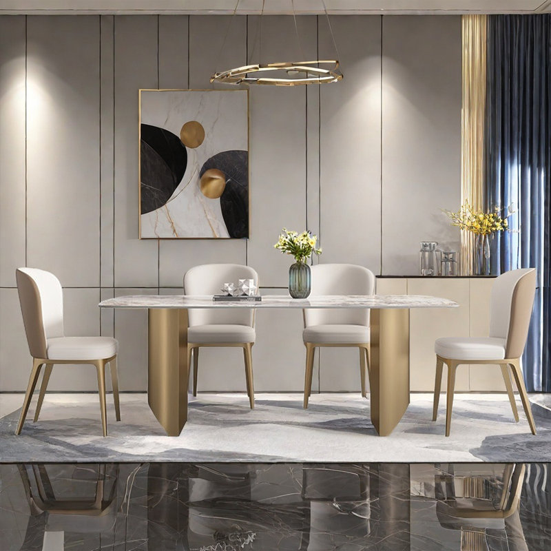 Modern simple rectangular home dining table sets, 29.5"H x 70.9"L x 35.4"W